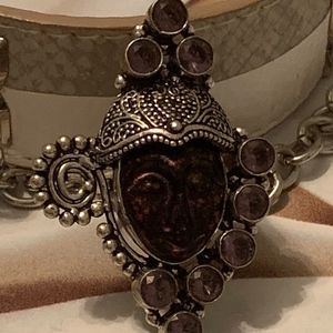 Large Jeweled  ring - Amethyst carved face